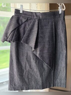 Designer Asymmetrical Ruffle Lux Cotton Pencil Skirt 6 Avant Garde Office Chic